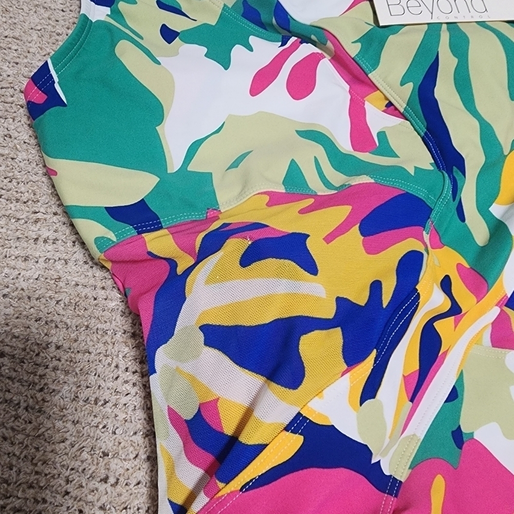 NWT Beyond Control Colorful One Shoulder One Piece Swimsuit Size 14 - Picture 8 of 10